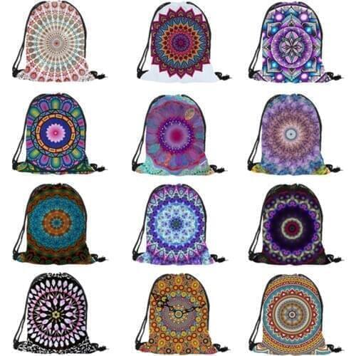 Mandala Floral Printing Drawstring Backpack 2018 New Fashion Backpack Men Women Unisex Shoulder Bag daily office useful