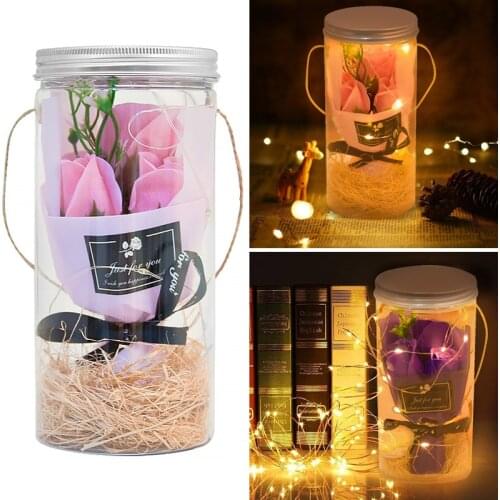 LED Aromatherapy Soap Rose Plastic Bottles Soap Flower Wedding Artificial Flower Valentines Mothers Day Christmas Gift for Her