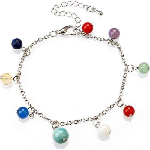 FYJS Unique Silver Plated Link Chain with Many Colors Quartz Stone Bracelet for Anniversary Gift