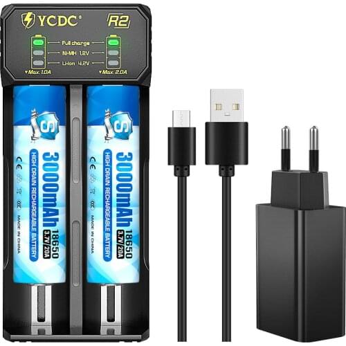 YCDC 3.7V 3000 Mah 18650 Rechargeable Battery Li Ion Battery Max 20A 18650 Lithium Batteries With 2/4 Slots USB Battery Charger