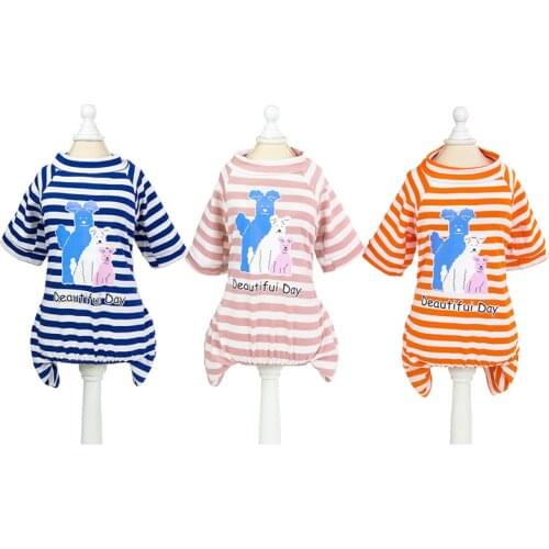 Pet Jumpsuit Dog Stripe Jumpsuits Teddy Three Brothers Home Clothes Chihuahua Four Legged Clothing Dog Costume