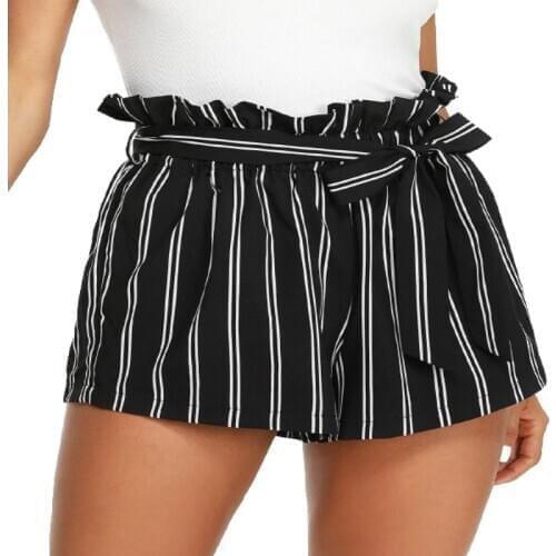 Summer Women High Waist Casual Shorts Fashion Elasticated Waist Striped Loose Shorts With Pockets