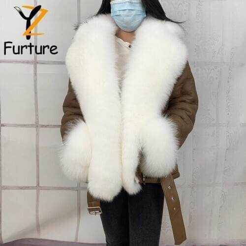 Women Wholeskin Sheepskin Warm Jackets With Real Fox Fur Thick Lapel Coat Cashmere Lining Genuine Leather Natural Fur Outerwear