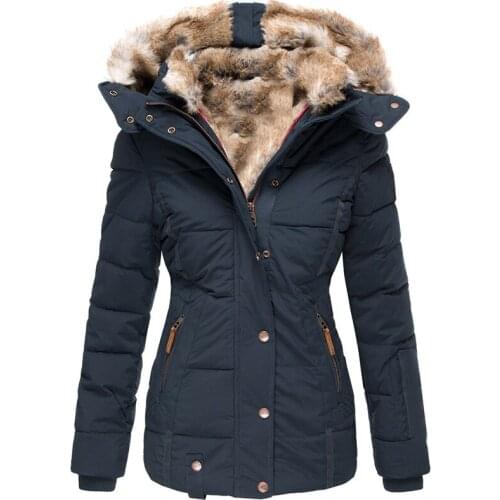 Plus Size Parkas Women Thick Long Sleeve Hooded Cashmere Bubble Jacket Ladies Solid Slim Pockets Puffer Coat Outerwear Zipper