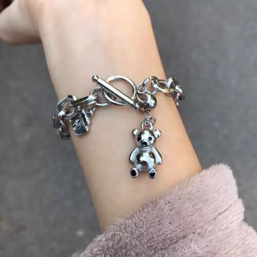 Gothic Bear Nurse Hat Bracelet for Women Titanium Steel Astronaut Rabbit To Buckle Thick Chain Hip-Hop Bracelet Trend New 2020