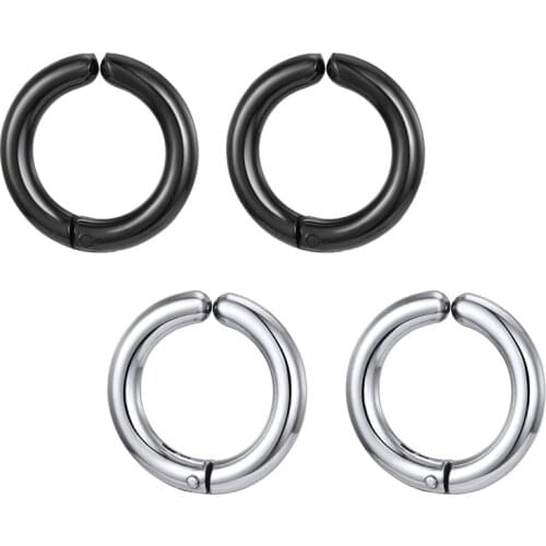 1Pair Simple Stainless Steel Hoop Earrings Ear Clip For Women Men Punk Black Metal Color Small Circle Earrings Jewelry E17-p
