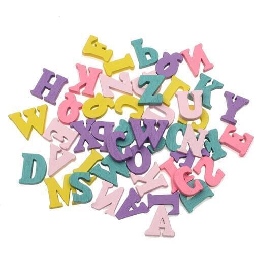 100Pcs Colorful Letter Wooden Decoration Crafts Flatback Beads Cabochon Scrapbook DIY Embellishments Accessories