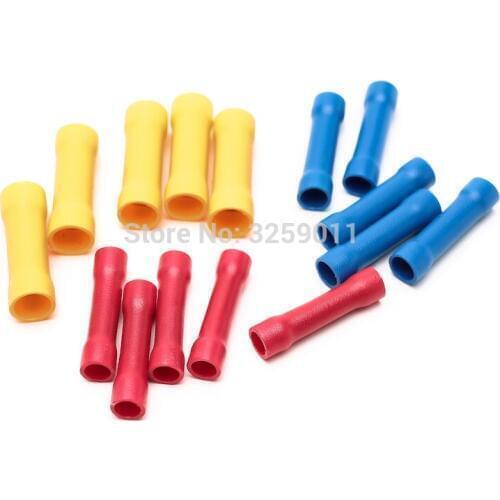 100PCS Insulating Wire Connector Butt Connector Crimp Electrical Wire Splice Terminal Red blue yellow BV1.25 BV2 BV5.5 Kit