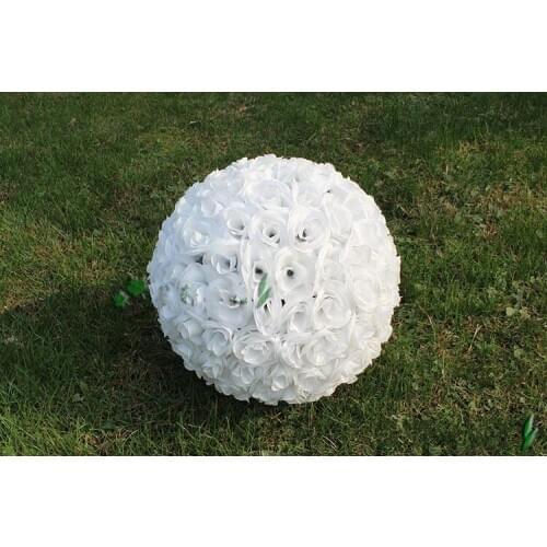 16 " 40 CM Milk White Artificial Encryption Rose Silk Flower Kissing Balls Hanging Ball For Wedding Party Centerpieces Decor