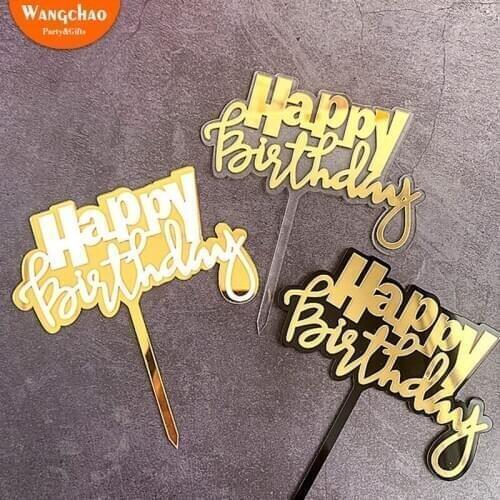 3 Colors Double Layers Black Gold Acrylic Happy Birthday Cake Topper Kids Favors Party Supplies Birthday Cake Decoration