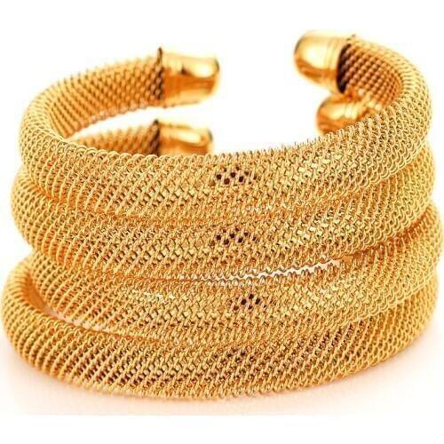 4pcs Mesh Bangle for Women men Gold Color Bracelets Jewelry Bendable Accessory Arab bracelet bangle charms wedding party gift