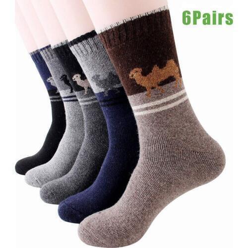 6 Pairs Fashion Mens Woollen Socks Printed Comfortable Breathable Middle Long Sock Winter JL