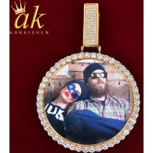 No Chain Big Size Custom Photo Medallions Pendant Gold Color Cubic Zircon Mens Hip Hop Jewelry