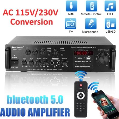 115-230V 2000W Wireless Digital Audio EQ Stereo AMP Car Home 2CH AUX USB FM SD HiFi Bluetooth Audio Stereo Power Amplifier