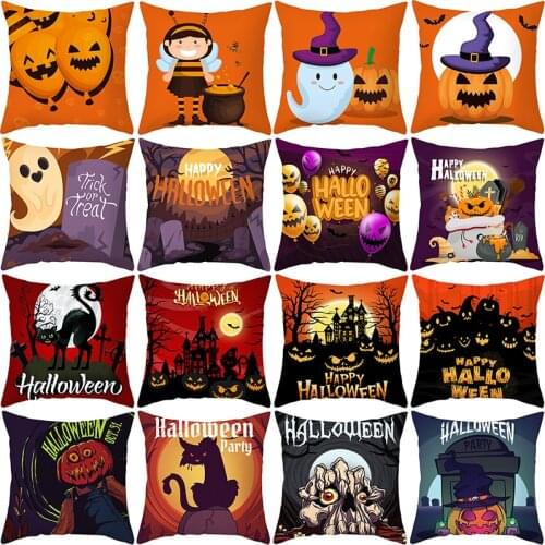 Cartoon Halloween Pilowcase Orange Pattern Printing Cushion Cover Decor Living Room Safa Throw Pillow Case 45x45cm