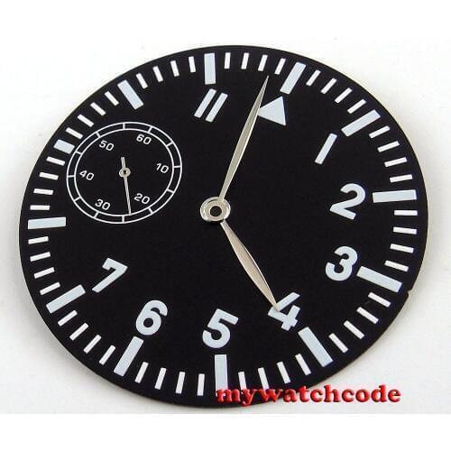 38.9mm black dial blue luminous dial fit ETA 6497 mens watch D55 (Dial+hands)