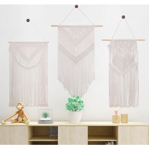 Home Boho Wall Decor Geometric Handmade Cotton rope macram tassel woven big tapestry Wall hanging living room background tapiz
