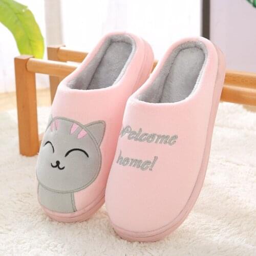 Cotton Slippers Women Home Indoor Shoes Plush Winter Warm House Slippers Cartoon Cat Shoes Soft Non-slip Slippers Lovers Couples