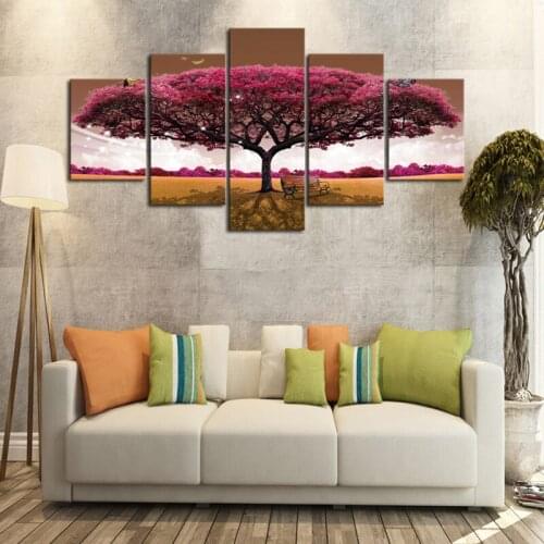 Unframed 5 Panels Wall Art Red Tree landscapes Canvas Painting Cuadros Decoracion Pictures For Living Room Prints