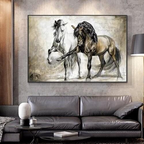 Canvas Prints Paintings Modern Animal Art On the Wall Pictures Black and White Horse Posters for Scandinavian Wall Decor Cuadros