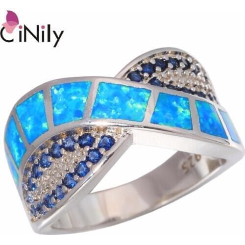 CiNily Created Blue Fire Opal Silver Plated Wholesale Hot Sell Fashion Jewelry for Women Christmas Gift Ring Size 6-9 OJ9235
