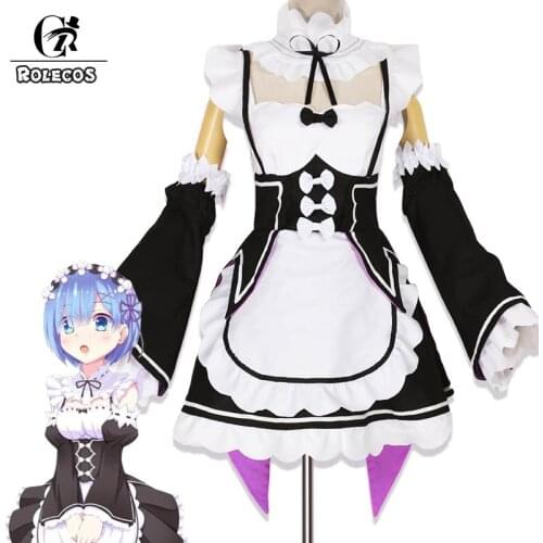 ROLECOS Re:ZERO - Starting Life in Another World Rem Cosplay Costumes Ram Maid Dress Headwear Halloween Anime Cosplay