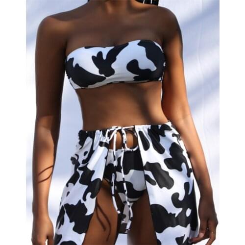 Sexy Bandeau Bikini Swimwear Women Push Up Three-Pieces Cover Up Beachwear Brazilian Swimsuit Female Biquini 2021 Bathing Suit