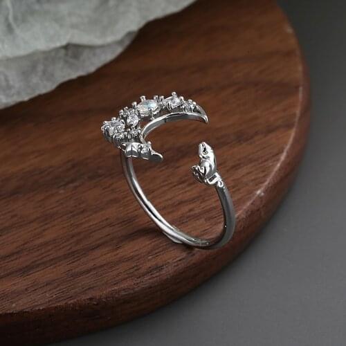 Moon Cat Opening Rings For Girls Crystal Women Adjustable Cute Korea Fashion Hot Sale Girlfriends Gifts Wedding Jewelry BOYULIGE