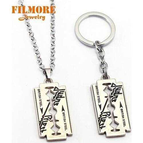Music Band Judas Priest Necklace Razor Blade Shape Pendant Fashion Link Chain Shaver Necklace Friendship Gift Jewelry Accessorie
