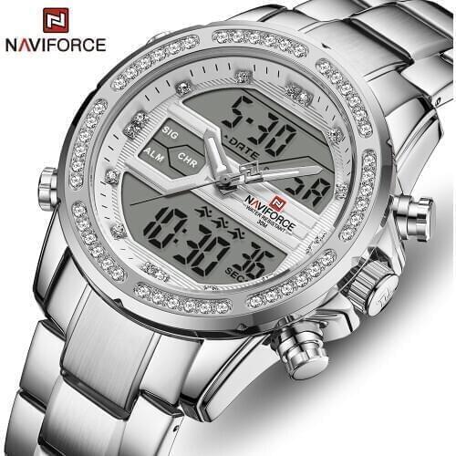 NAVIFORCE Men Watch Top Brand Luxury Fashion Stainless Steel Analog Digital Dual Display Sport Wristwatch Relogio Masculino