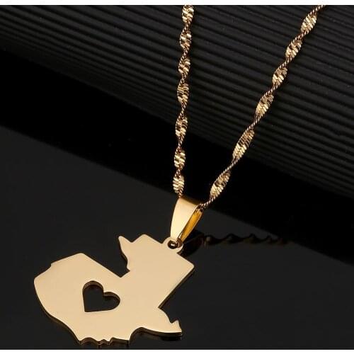 Stainless Steel Guatemala Map Pendant Necklace For Women Men Guatemalan Map of Guatemala Heart Charm Jewelry