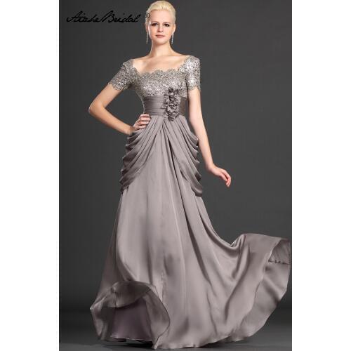 Mother Of The Groom Dresses Elegant A Line Cap Sleeve Gray Lace Chiffon Mother of the Bride Dress
