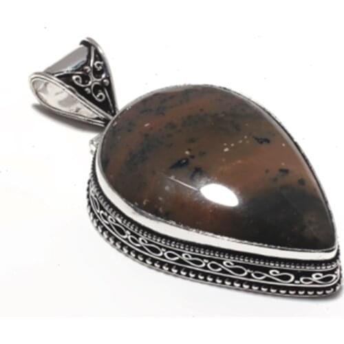 Genuine Honey Dendrite Opal Pendant Silver Overlay over Copper , Hand made Women Jewelry gift, P8846