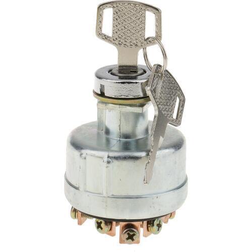 Silver 6 Terminals Ignition Switch Lock with 2 Start Key Universal Fit