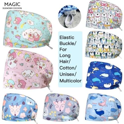Cute Cartoon Printing Scrub Hat Multicolor Beauty Salon Work Caps Unisex Laboratory Pet Shop Scrub Cap sweat-absorbent wholesale