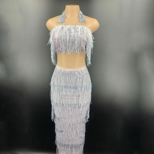 Modern Singer Sexy Fringe Dress Nightclub Host Stage Performance Clothing Car Model DJ GoGo Dancer Rave Outfit Costumes DQL3963