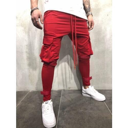 Hot 2019 Outdoor Spring Autumn sport side pocket Drawstring Hiking Camping red/army green/grey loose Track jogging sweatpants