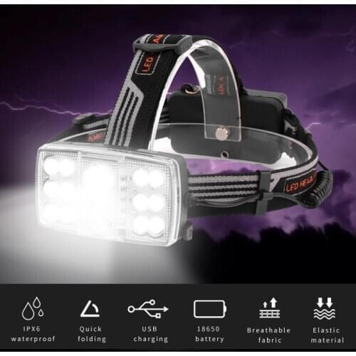LED Headlight Waterproof Headlamp Head Torch Rechargeable 14 Beads Head Lamp for Cycling Exploring Camping Mountaineering
