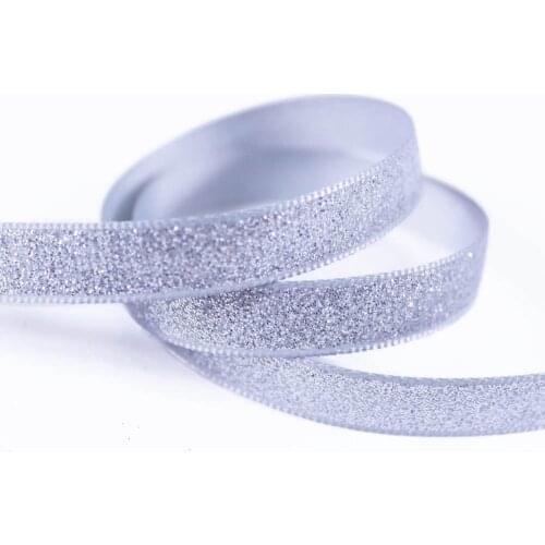T.R RIBBON 3/8'' 9mm full glitter grosgrain polyester sparkle sprayed ribbon DIY accessaries Gift Wrap ribbon 009 silver 10yards