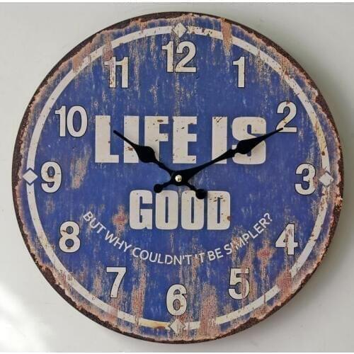 Vintage Home Decor Hotel Livingroom Decoration Wooden Ornaments Wall Mute Blue Numerals 14Inch Clock Birthday Christmas Gift