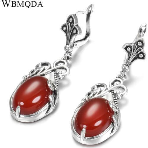 Wbmqda Boho Natural Stone Drop Earrings Tibetan Silver Beach Party Indian Bride Earrings Wedding Jewelry