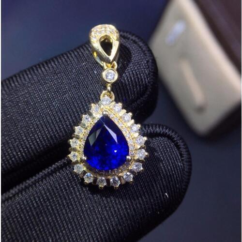 Fine Jewelry Real 18K White Gold AU750 100% Natural Royal Blue Sapphire Gemstones Pendants for Women Necklace