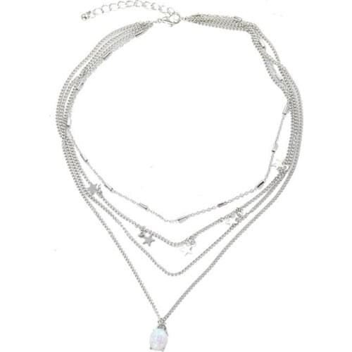 New Fashion Multi Chain Bohemian Necklace Five Pointed Star Geometric Oval Pendant Fashion Womens Necklace