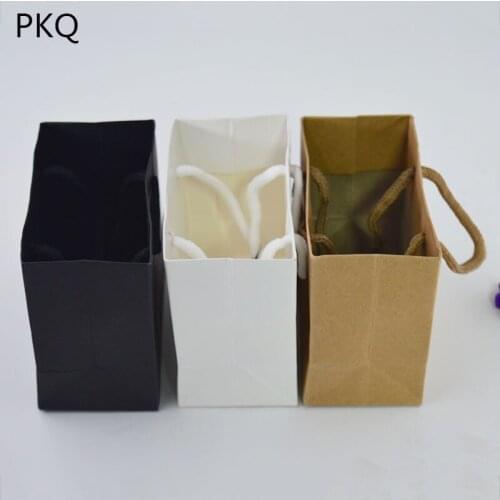 10pcs 19*6*13cm Thicken Kraft Paper Bag With Handle White Black Brown Recyclable Bag Small Gift shops Paper Bags