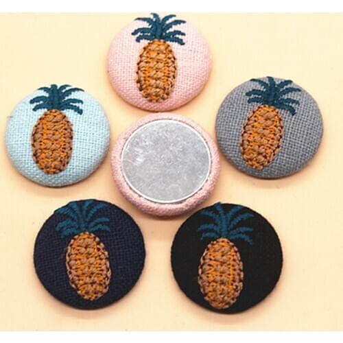 10pcs 23mm Pineapple Embroidery Fabric Covered Round Flat back Buttons DIY Home Garden Decoration