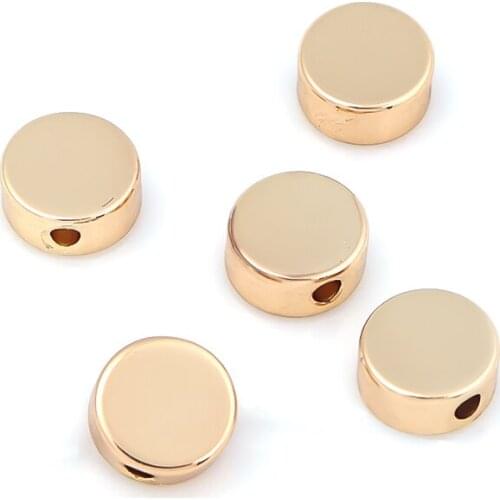 10pcs Copper Genuine Gold Plated Round Flat with Holes 6x3mm Spacer Beads For DIY Jewelry Making Beaded Bracelet Accessories