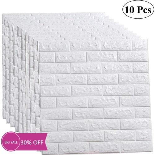 10PCS 3D Wall Sticker Self-Adhesive Wall Panels Waterproof PE Foam White Wallpaper for Living Room TV Wall and Home Decor