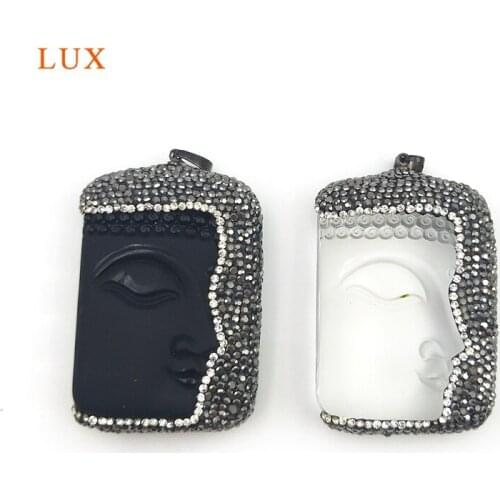 2021 New Carved Human Face Clear Crystal Pendants Rhinestone Paved Glass Beads Crystal Jewelry Pendant Making For Necklace 50mm