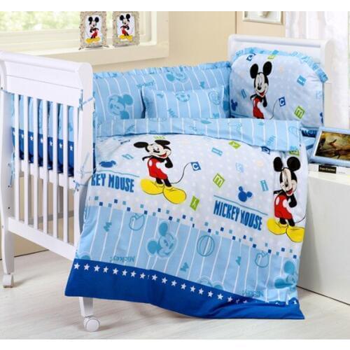 Promotion! 6PCS Cartoon Baby Sets Crib Bedding Quilt Set Baby Childrens Bed Quilt Linen (3bumpers+matress+pillow+duvet)