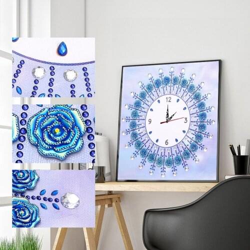 Diamond Painting Clock Kits Rose Flower Wall Clock 5D DIY Special Shaped Crystal Embroidery Cross Stitch Home Decor Craft Gifts
